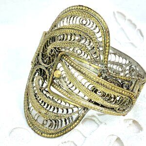 Middle Eastern Vintage Filigree Bracelet Chunky Hinge Style
